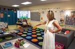 Second grade teacher Deanna Berning shows off her different seating choices for her students at Scholls Heights Elementary School in Beaverton, Ore., Aug. 25, 2025. Teachers are making many preparations in anticipation of the new school year, beginning on Tuesday, August. 26, 2025. 