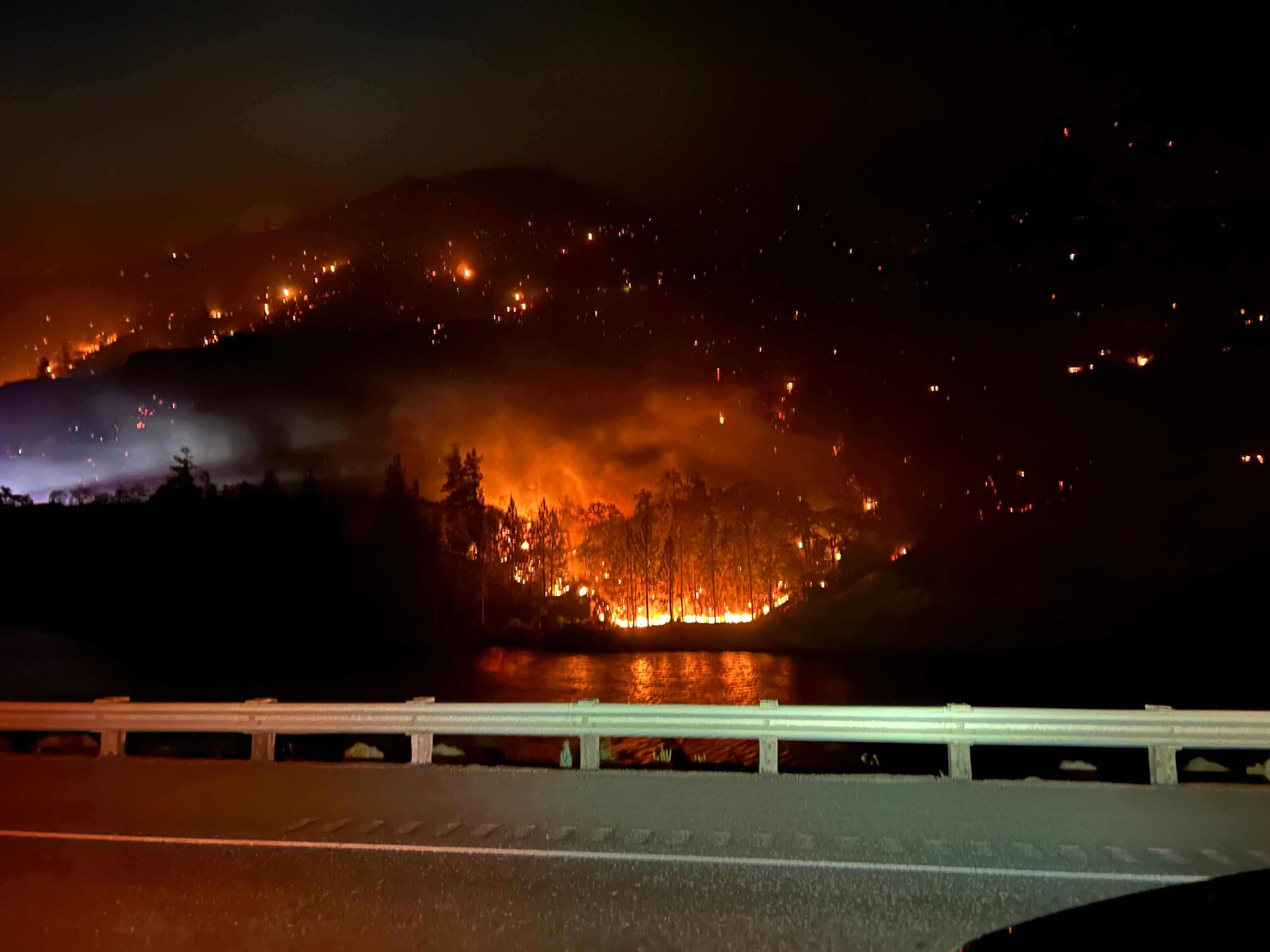 The Rowena Fire burns near Interstate 84 and U.S. 30 on June 11, 2025, outside The Dalles, Ore.