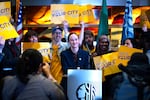 FILE - Katie Wilson smiles while speaking to supporters and community members shortly after taking the oath of office and officially becoming mayor of Seattle, during a public ceremony on Friday, Jan. 2, 2026, at Seattle City Hall.