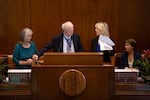 Senate President Peter Courtney waits as all of the bills for the day are organized.