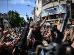 Armed Palestinian militants attend a group funeral of people killed in a raid by Israeli forces, in Jenin, in the occupied West Bank, on May 23.