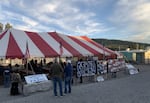 Protesters set up a tent across from the Bureau of Reclamation's A Canal, where irrigation water is released for farmers in the Klamath Basin. The site is being used as a "water crisis info center."