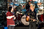 Billie Eilish performs onstage with Billie Joe Armstrong of Green Day during the FIREAID Benefit Concert for California Fire Relief at The Kia Forum on January 30, 2025 in Inglewood, California.