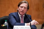 Chris Krebs, former director of the Cybersecurity and Infrastructure Security Agency, testifies during a Senate Homeland Security and Governmental Affairs Committee hearing to discuss election security and the 2020 election process on Dec. 16, 2020.