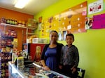 Frutas Locas owner Gabriela Mendoza and her son.