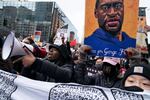 Demonstrators march from Hennepin County Government Center as the murder trial against the former Minneapolis police officer Derek Chauvin in the killing of George Floyd advances to jury deliberations, Monday, April 19, 2021, in Minneapolis.