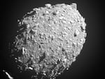 Asteroid moonlet Dimorphos as seen by NASA's DART spacecraft 11 seconds before the impact that shifted its path through space, in the first test of asteroid deflection.