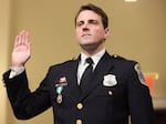 Washington Metropolitan Police Department officer Daniel Hodges is sworn in before the House select committee hearing on the Jan. 6, 2021 attack on the U.S. Capitol.