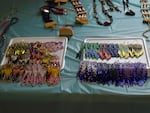 Among the jewelry at the powwow were intricate beaded pieces made by inmate Jason McIlwain from Forks, Wash.