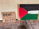 Signs from protesters against the war in Gaza during a multiday occupation of the Portland State University library on May 1, 2024, in Portland, Ore. One demand from protests at campuses across the country is for schools to cut ties with companies that have operations in Israel.