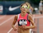 Kara Goucher runs in the 5,000-meter event at the U.S. Track and Field Championships in Eugene, Ore, on June 28, 2015, (Don Ryan/AP)