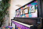 A Jimi Hendrix-themed piano designed by Daren Todd for Piano. Push. Play.