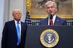 President Donald Trump listens as Centers for Medicare & Medicaid Services administrator Dr. Mehmet Oz, speaks in the Roosevelt Room of the White House, Monday, Sept. 22, 2025, in Washington.