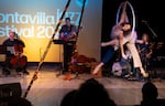Tia Palomino performs acrobatics during the Orphea Rising performance at the Montavilla Jazz Festival on Sept. 5, 2026, in Portland, Ore. The festival features local jazz musicians and takes place over three days across several Portland locations.