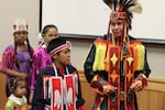 The symposium closed with Paiute powwow dancers.