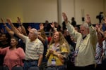 MONROEVILLE, PA-September 28: Attendees at the Courage Tour inside the Monroeville Convention Center on September 28, 2024 in Monroeville, Pennsylvania.(Jeff Swensen for NPR)