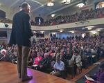 Rep. Greg Walden talks to a crowd during a town hall in Hood River, Oregon, on Wednesday, April 12, 2017.