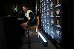 Oregon quarterback Dillon Gabriel speaks to reporters during a press conference in Los Angeles, Monday, Dec. 30, 2024.