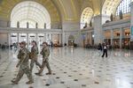 National Guard troops patrol Union Station in May.