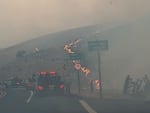 Wildfire burning along Middle Rock Creek Lane in Gilliam County, Oregon.