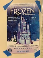 Show poster for "Frozen," taped up outside the Westview High School Theatre box office, February 27, 2023.