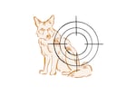 Illustration of a coyote with a hunting sight layered over its body.