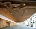 The newly renovated ceiling at the Oregon Convention Center doubles as a topographical map of the Cascade mountain range.