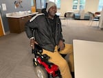 Otis Britton, 54, is in a wheelchair after a driver hit him and his friend on Interstate Avenue. Britton, who camps nearby, said he spent 50 days in the hospital. His friend, Laurie Lawyer, died at the scene.