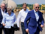 President Biden arrives to speak about clean energy at Brayton Power Station on July 20, 2022, in Somerset, Mass.