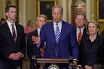 Senate Majority Leader Sen. John Thune, R-S.D. spoke to reporters on Tuesday during a news briefing following a weekly Senate Republican Policy Luncheon at the Capitol.