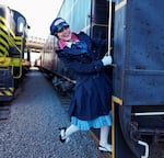 "Weekend Edition" Host Lillian Karabaic on a train at Oregon Rail Heritage Association.