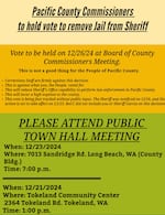 A flier for town hall events from Pacific County Sheriff Daniel Garcia's office, warning residents about problems with removing jail oversight from his office.