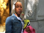 Demetria Hester speaks outside the Multnomah County Courthouse in Portland, Ore., Friday, April 26, 2019.