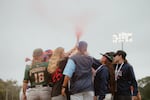 Women's Pro Baseball League team captains and WPBL Commissioner Justine Siegal pass the torch at Opening Day to youth representatives of Baseball For All, a gender equity initiative to support girls in baseball. Springfield, IL, August 3, 2026.