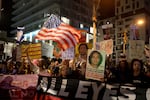 Relatives of Israelis held hostage by Hamas in the Gaza Strip and their supporters protest outside the hotel where Secretary of State Antony Blinken was staying during a visit with Israeli leadership, in Tel Aviv, Oct. 22.