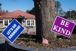 An anti-Biden sign is displayed outside the Ole Tymer BBQ restaurant in Rome, Ga., on Saturday, Feb. 5, 2022, in Georgia's 14th congressional district. Georgia will hold its Republican primary on May 24.