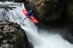 Kayaker plunges over a 20+ foot falls in the Salmon River Gorge.