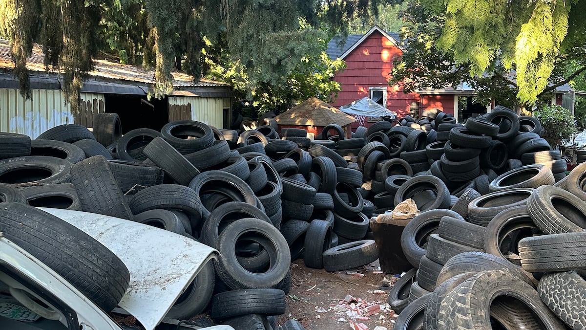 Portland man faces mountain of 50,000 tires dumped on land he just bought - Oregon Public Broadcasting - OPB