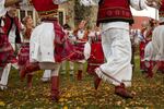 The Transcarpathian Folk Choir performs a dance while filming a music video.