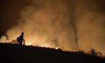 A firefighter conducts overnight operations on the Skyline Ridge Complex near Canyonville, Ore., in this Aug. 11, 2021 photo.