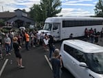 Bend residents gathered on Aug. 12, 2020 to stop Immigration and Customs Enforcement officers from detaining two men.