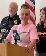 Melissa Smith speaks at a press conference on Tuesday, Aug. 5, 2025, about her daughter, Kristen Smith. Smith was reported missing in late 2022 and later found dead. Prosecutors have charged Jesse Lee Calhoun, 40, with her death.