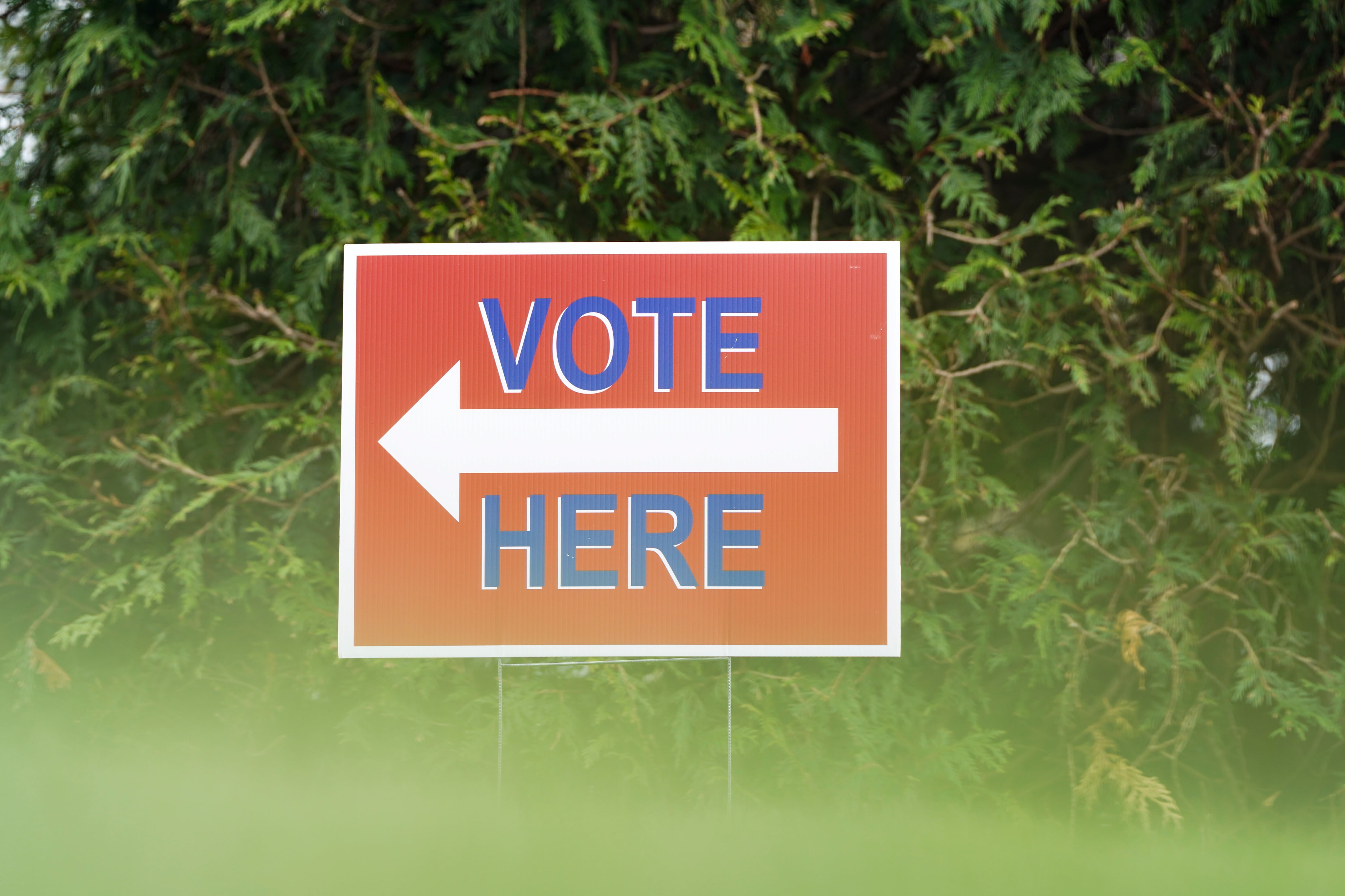 A voting sign can be seen on Election Day for Congressional district 14, on March 10, 2026 in Dalton, Georgia.