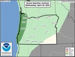 The National Weather Service in Portland said what appears to be a precise eastern edge of the dark green cut-off risk area on the map is misleading since it was made at a national scale. The threat of severe weather appears highest throughout the Willamette Valley.