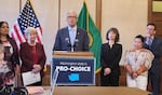 Washington Gov. Jay Inslee announcing on April 4, 2023, that the state would stockpile the abortion medication Mifepristone in case a pending Texas court ruling limited its availability.