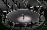 Kendrick Lamar performs during Super Bowl LIX Chiefs vs Eagles Apple Music Halftime Show at Caesars Superdome in New Orleans, Louisiana.