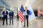 Transportation Secretary Sean Duffy speaks during a press conference at Newark Liberty International Airport in New Jersey on Monday.
