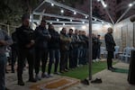 Ashraf Zeghayer, a released palestinian prisinor, leading prayer, photo taken on the 25 of Jan date of his release, Afif H. Amireh for NPR.