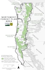 A map highlighting the regions of Washington, Oregon and California covered by the plan.