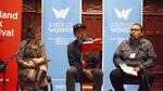 Tommy Orange (center) based his debut novel in his hometown, Oakland, California. He joined us at Portland Book Festival, along with Portland poet Trevino Brings Plenty (right).